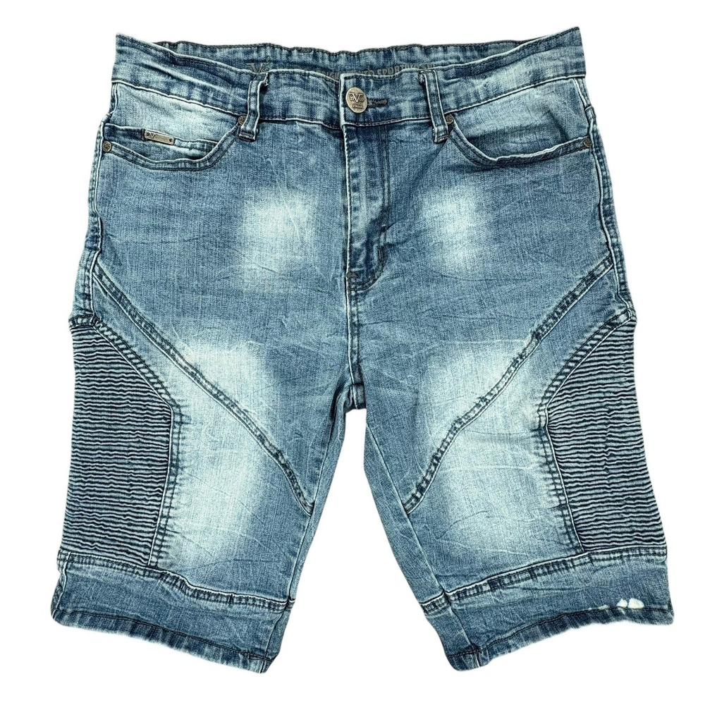 Versace V1969 Abbigliamento Sportivo Shorts Mens 30 Blue Denim Moto Acid Wash